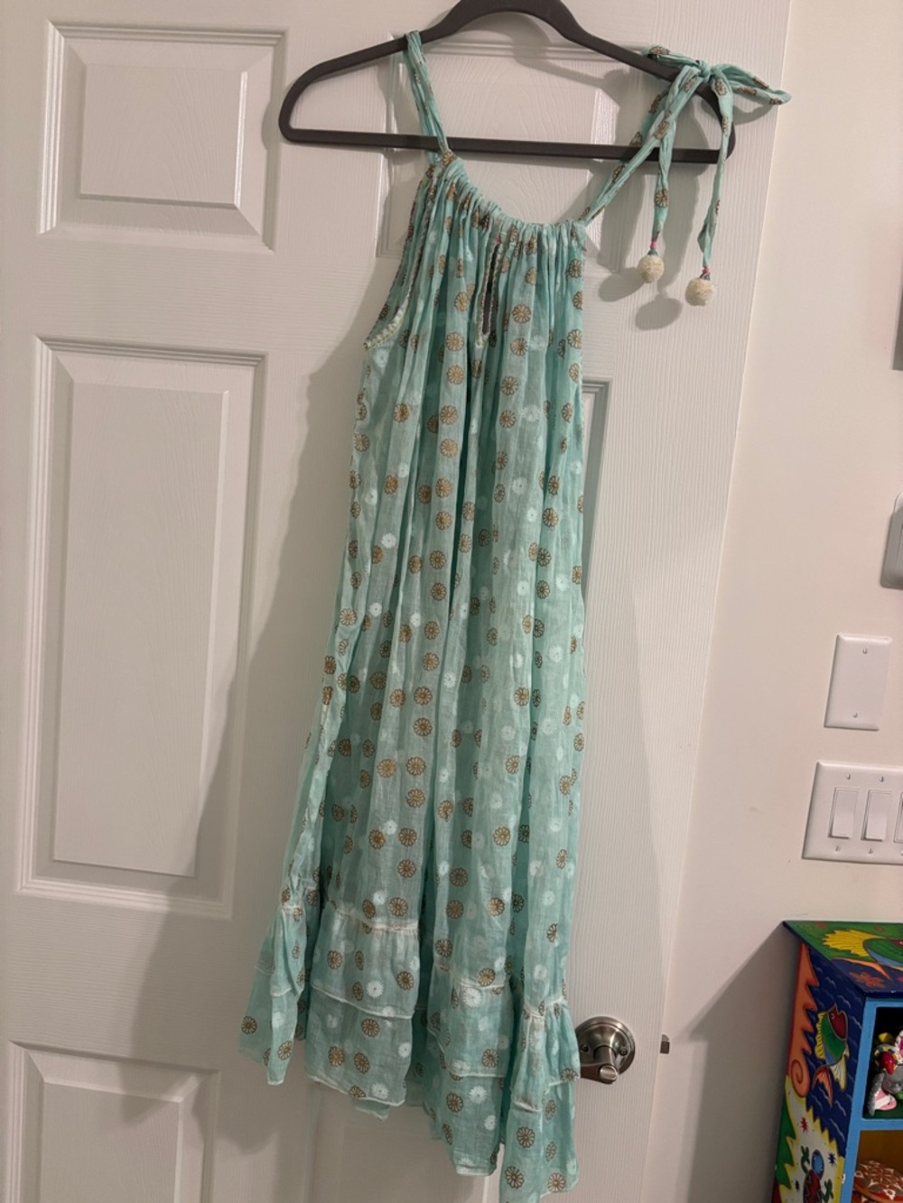 Light Aqua Polka Dot Tie-Shoulder Sundress